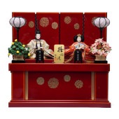 【雛人形】京十番 金襴(緑・赤) 葡萄柄 親王揃い収納飾り〈雅泉作〉[233-013]|雛人形