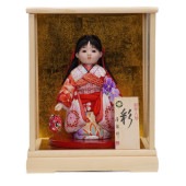 【市松人形】6号 木目込み市松 彩 ガラスケース入り〈芳俊作〉[233-066]