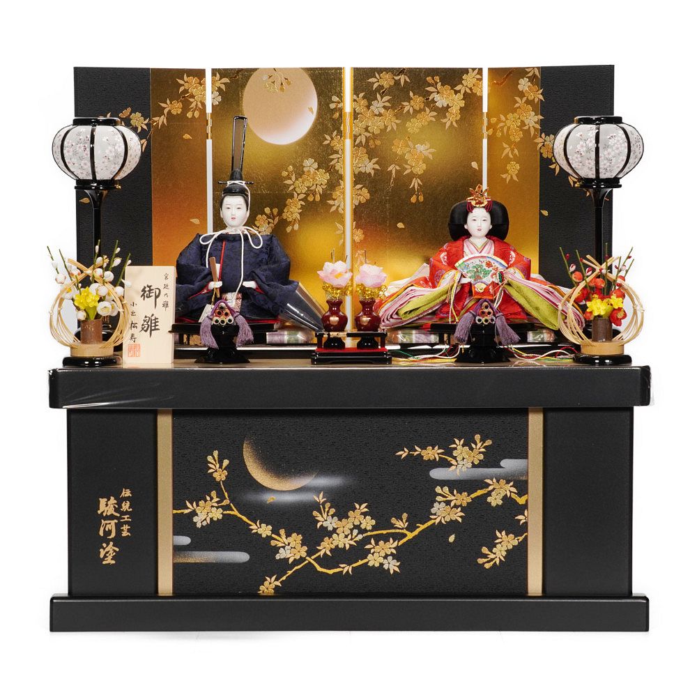 【雛人形】京十一番 平安 雲鶴文様(紺) 親王揃い収納飾り | 小出松寿作