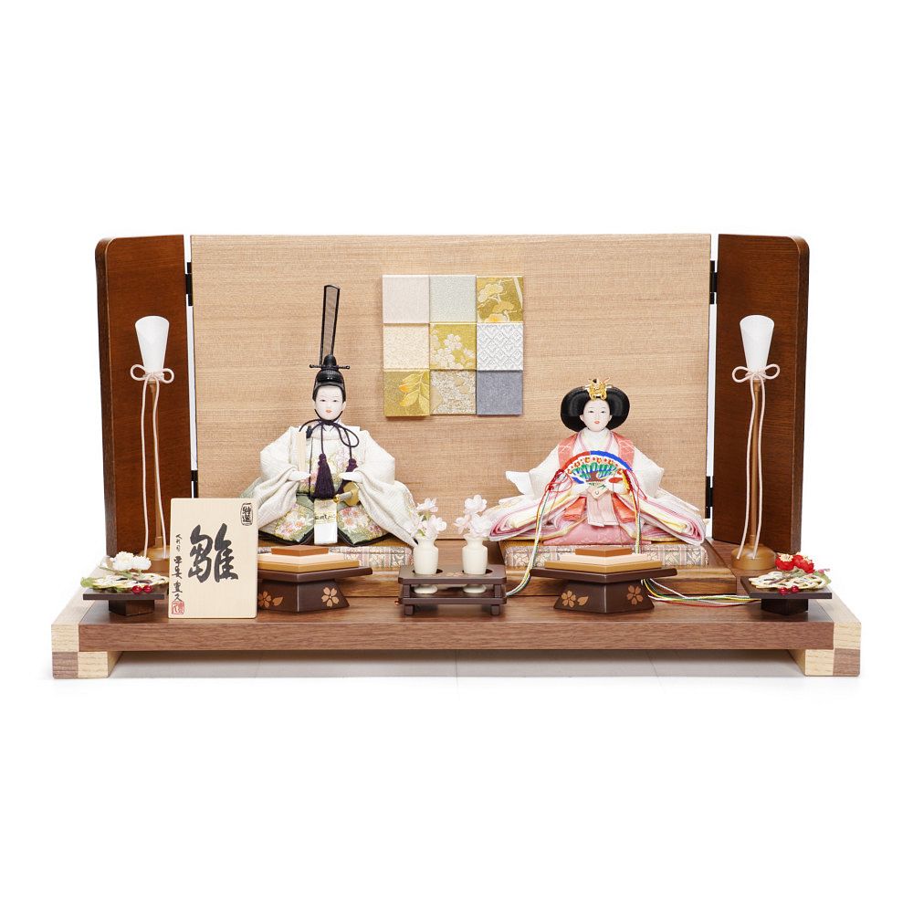 【雛人形】特大芥子 刺繍(緑暈し･ピンク暈し) 雪輪桜 親王飾り〈平安豊久作〉[243-062]