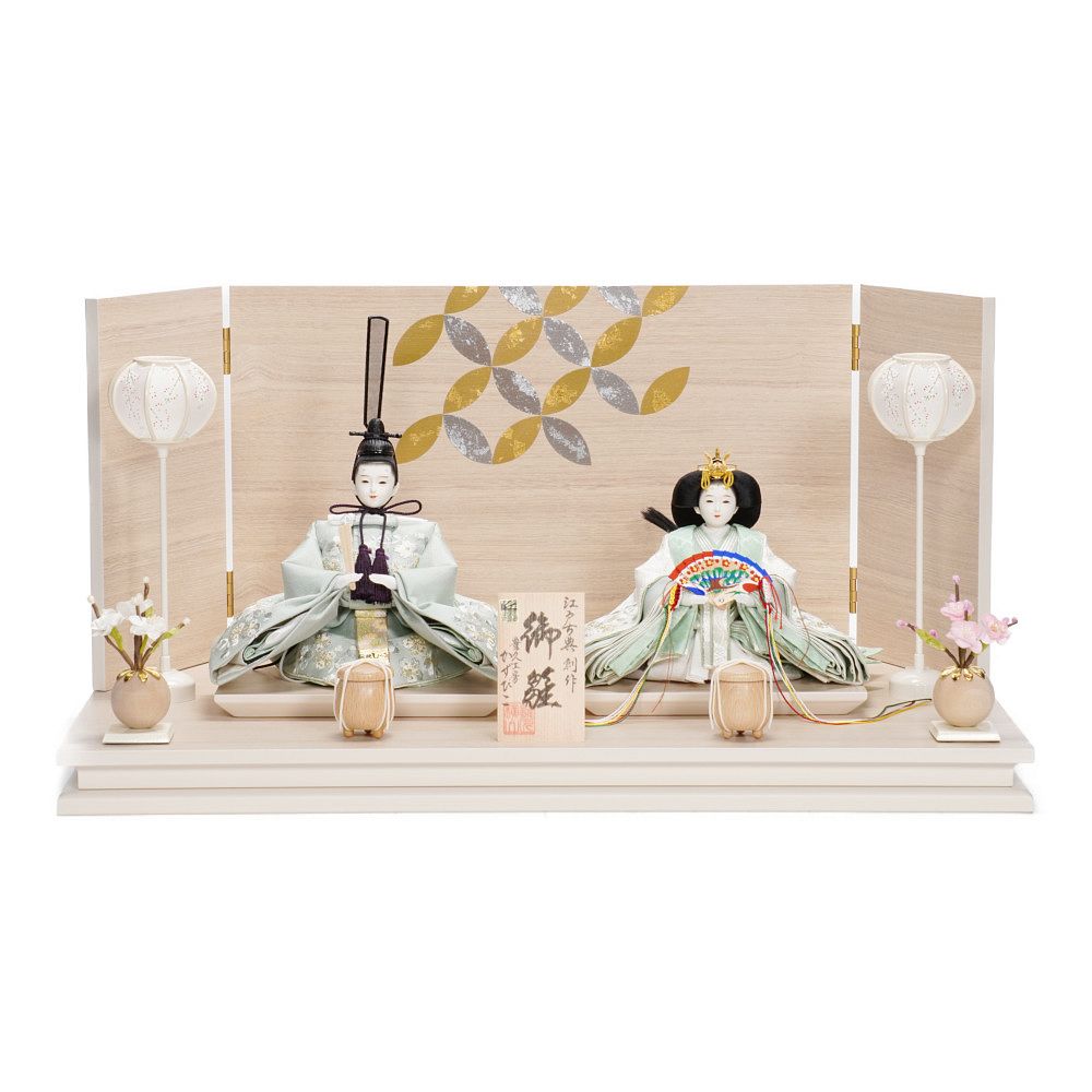 【雛人形】芥子 そら 刺繍(パステルグリーン) 桜 親王飾り〈横山一彦作〉[243-085]