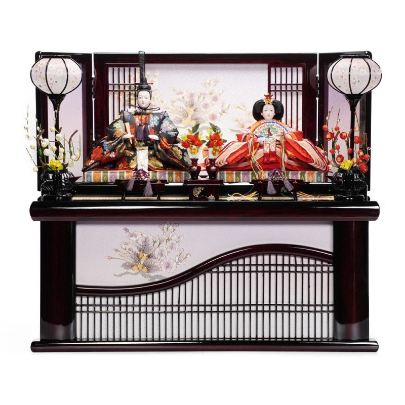 雛人形】京芥子 金彩(紫・ピンク) 親王揃い収納飾り〈千匠作〉[213-131