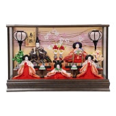 【雛人形】芥子 濃茶木目塗  五人揃いガラスケース飾り〈京甫作〉[243-118]|雛人形