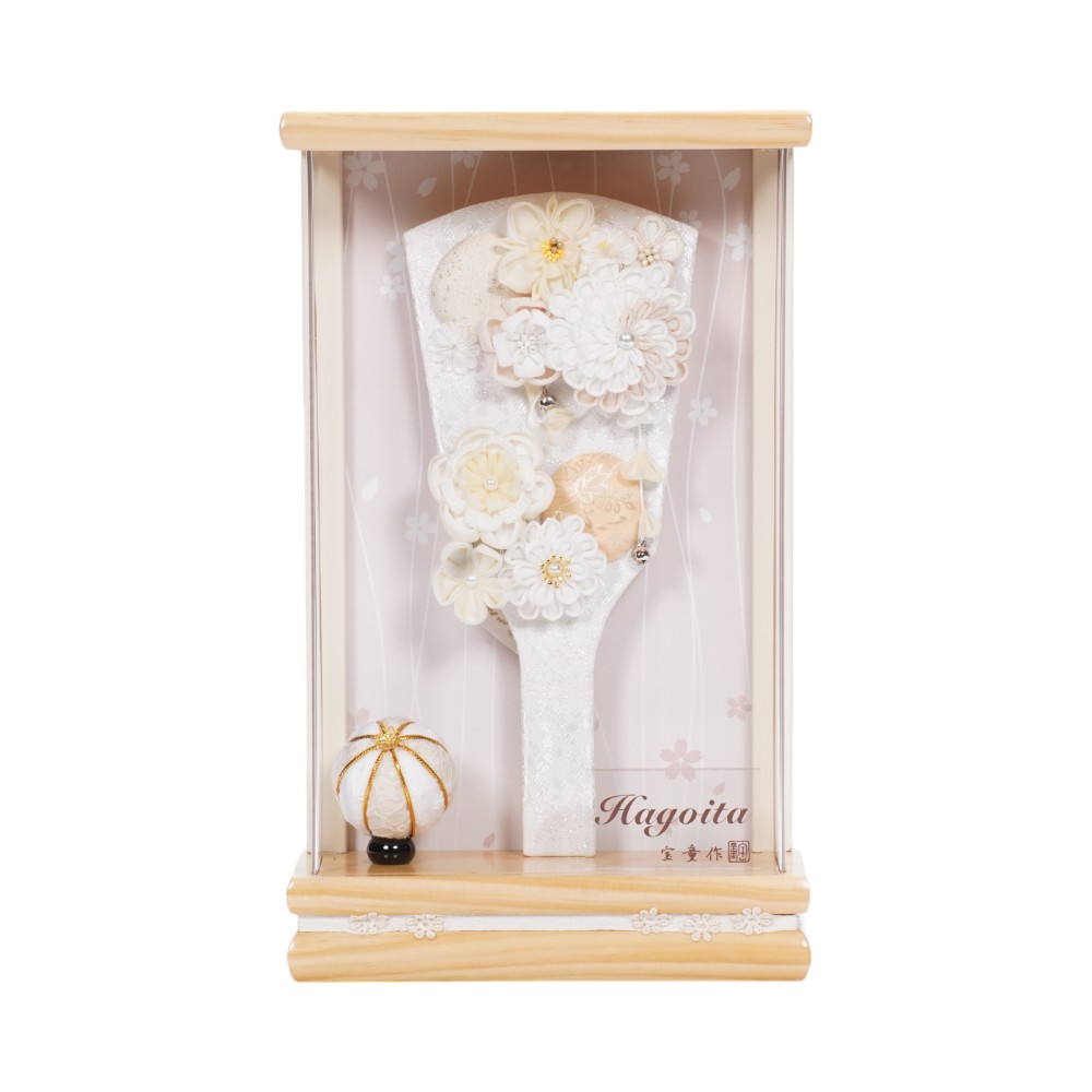 【つまみ羽子板】9号 ましろかんざし(ホワイト) アクリル〈宝童作〉[252-008]