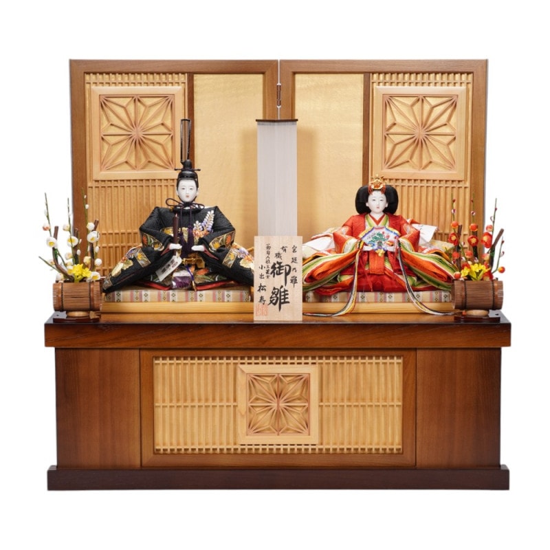 高級　京雛 親王飾り & お道具セット　伝統工芸　松寿作　美術品　日本製　雛人形 雛人形】京七番 金彩金駒刺繍 古代鏡文様 親王飾り | 小出松寿作