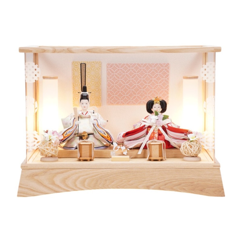 雛人形】柳 落水和紙 ナチュラル 親王揃いアクリルケース飾り〈清宝作