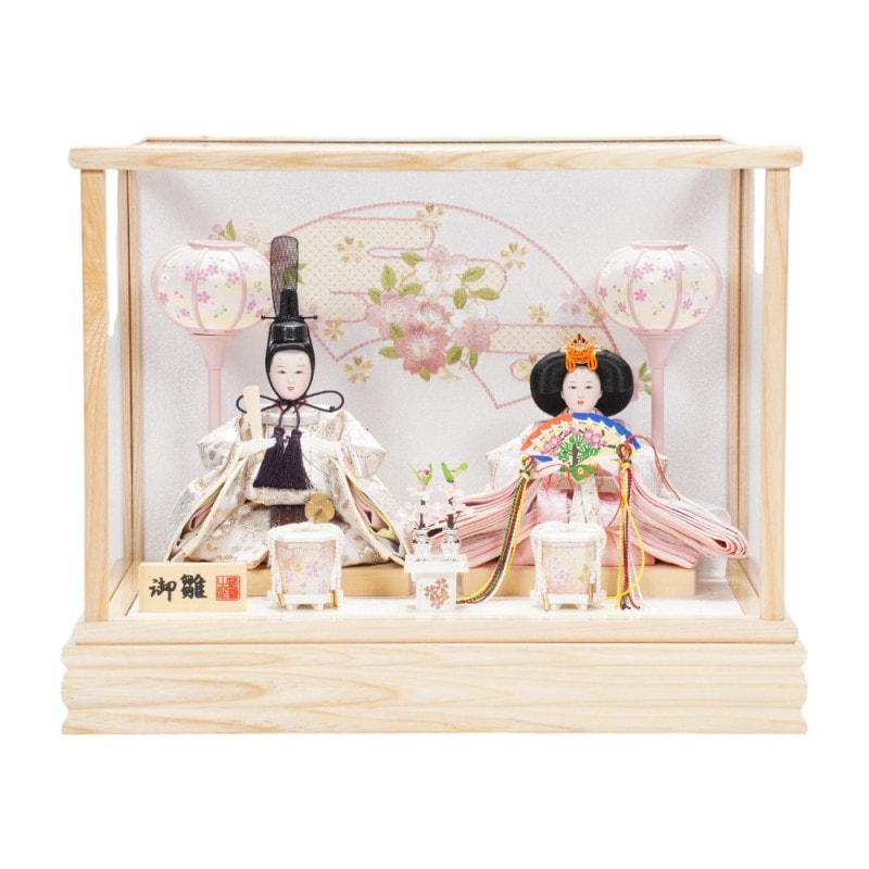 雛人形】芥子 濃茶木目塗 五人揃いガラスケース飾り〈京甫作〉[243-118