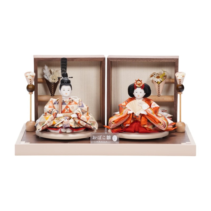 雛人形】三寸 おぼこ雛 宝尽くし文様 親王揃いアクリルケース飾り〈小