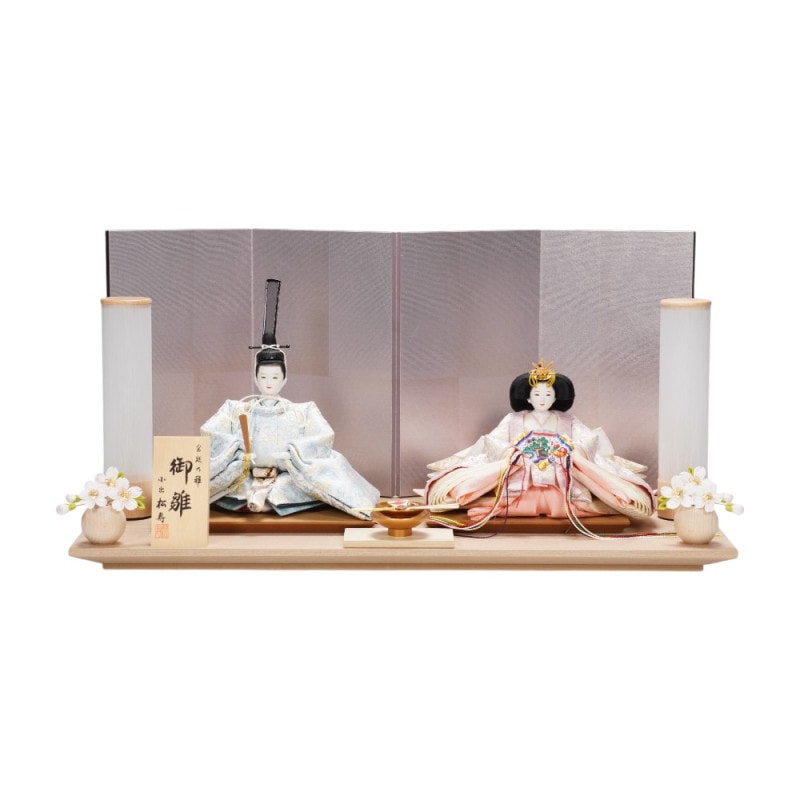 雛人形】京十一番 高雄 牡丹唐草文様(水色×藤) 親王揃い収納飾り | 小