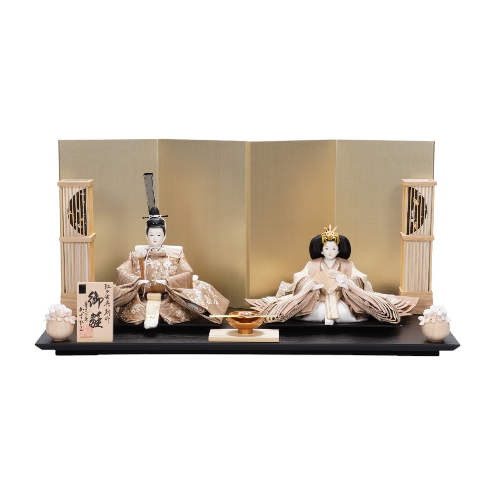 【雛人形】小三五 刺繍桜(ベージュ) 親王飾り〈横山一彦作〉[253-088]