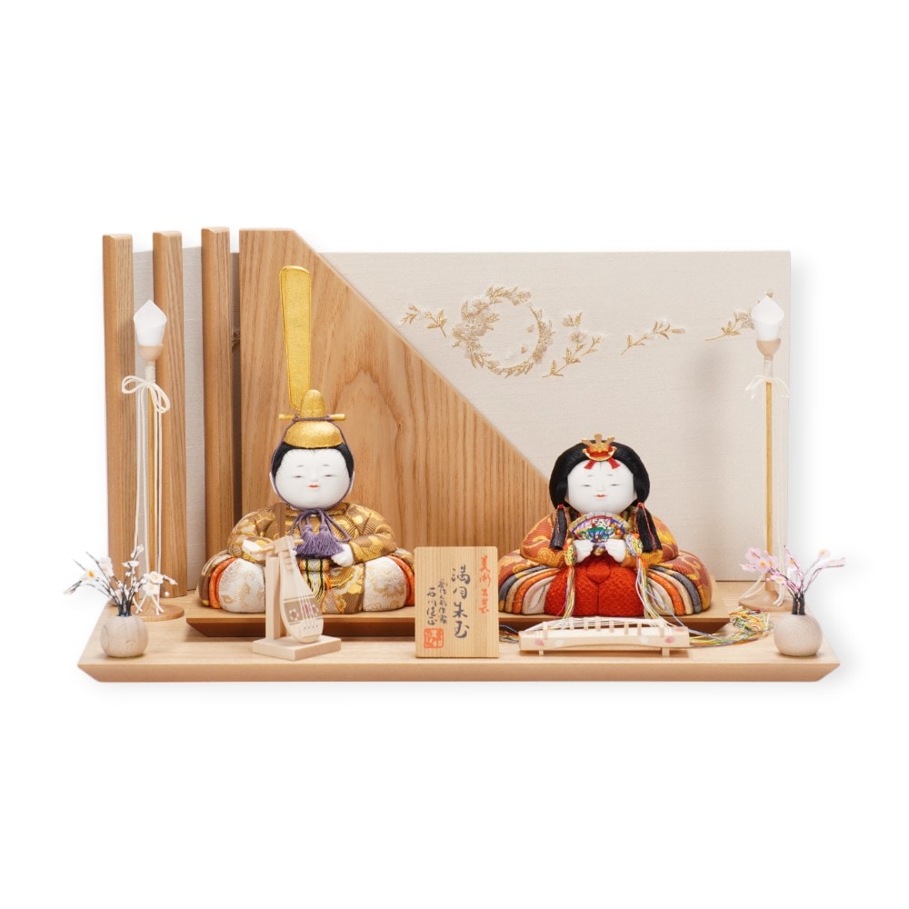 【木目込み雛人形】満月珠玉(金襴) 親王飾り〈石川佳正作〉[253-152]