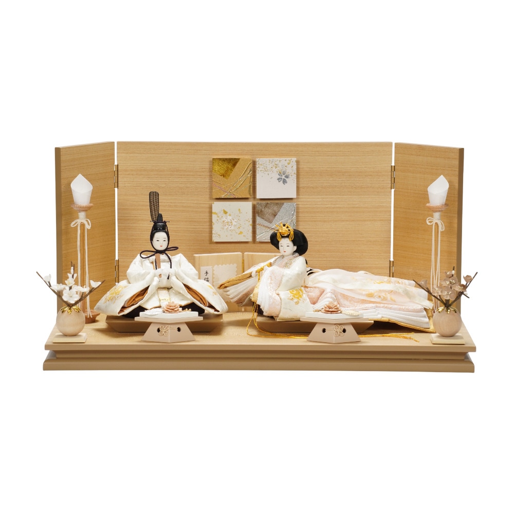 【雛人形】「葵平安」重ね手描き薔薇(白) 親王飾り〈柴田家千代作〉[263-011]