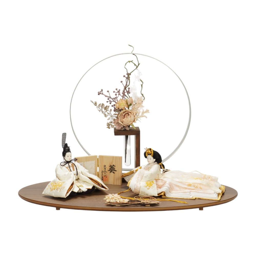 【雛人形】「葵平安」重ね手描き薔薇(白) 親王飾り〈柴田家千代作〉[263-012]