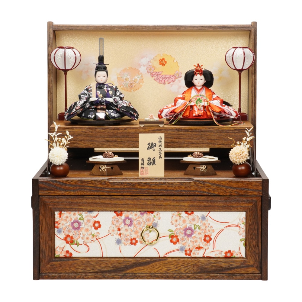 【雛人形】柳(小) 金襴小花柄(紺・赤) 親王飾り〈尚好作〉[263-015]