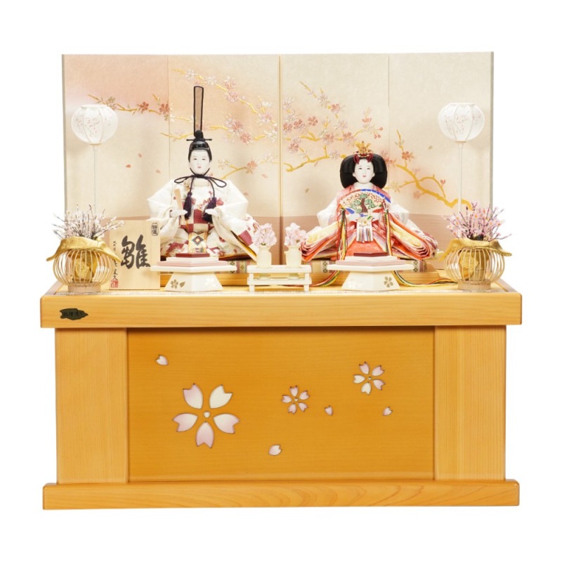 雛人形】特大芥子 刺繍(白・青) 草花 親王飾り〈平安豊久作〉[243-034