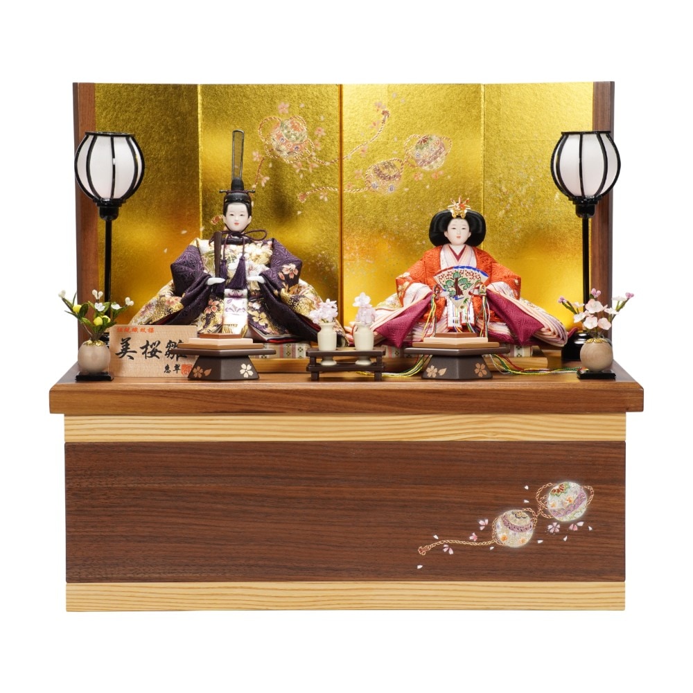 雛人形】上三五 金彩刺繍(紫・朱) 親王揃い収納飾り〈恵翠作〉[263-040