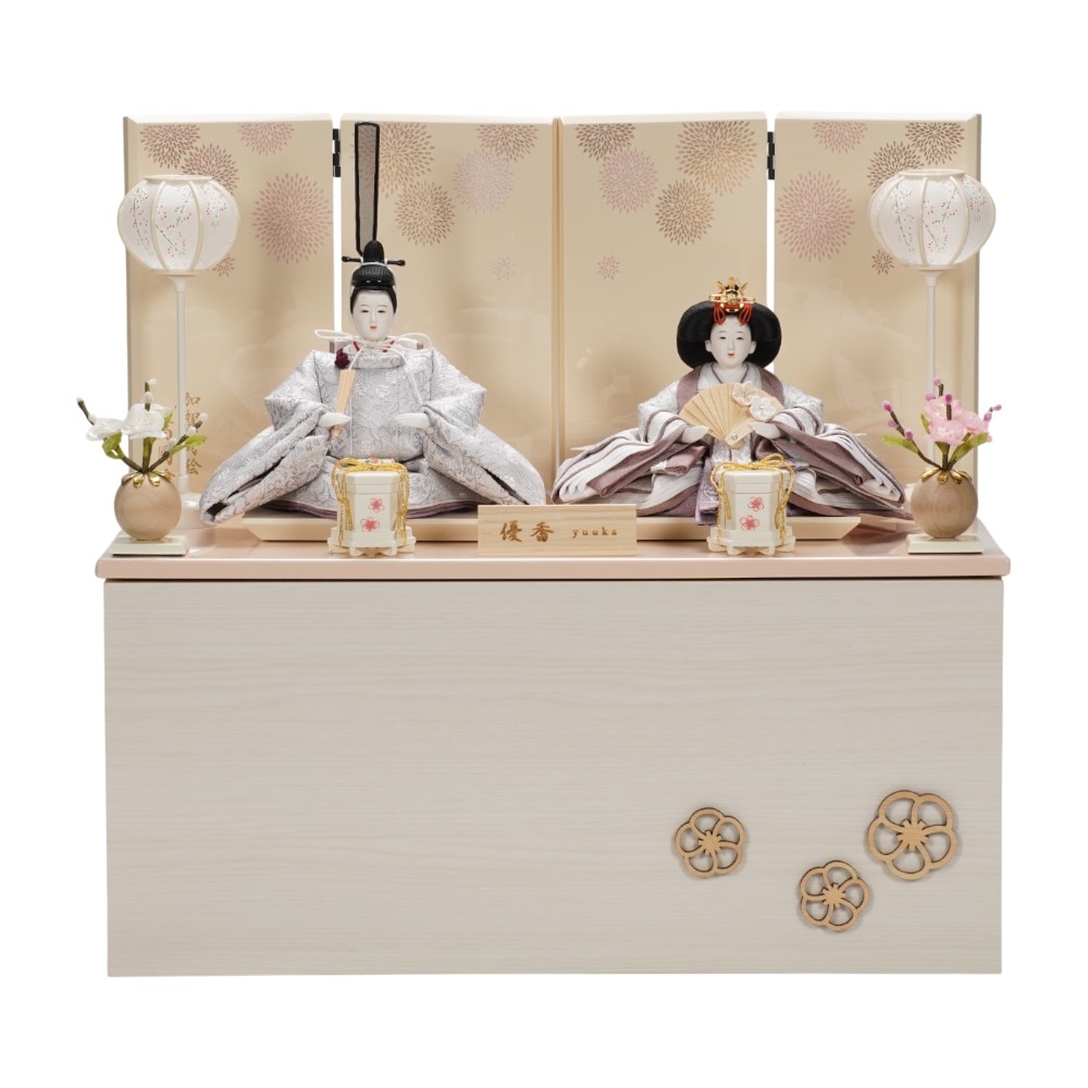 【雛人形】京十三番 金襴 唐華文様(銀鼠) 親王揃い収納飾り | 優香作