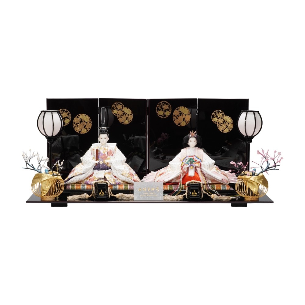 【雛人形】京十番 金彩刺繍 金雪輪に桜 紫と桃 親王飾り〈田村芙紗彦作〉[263-057]