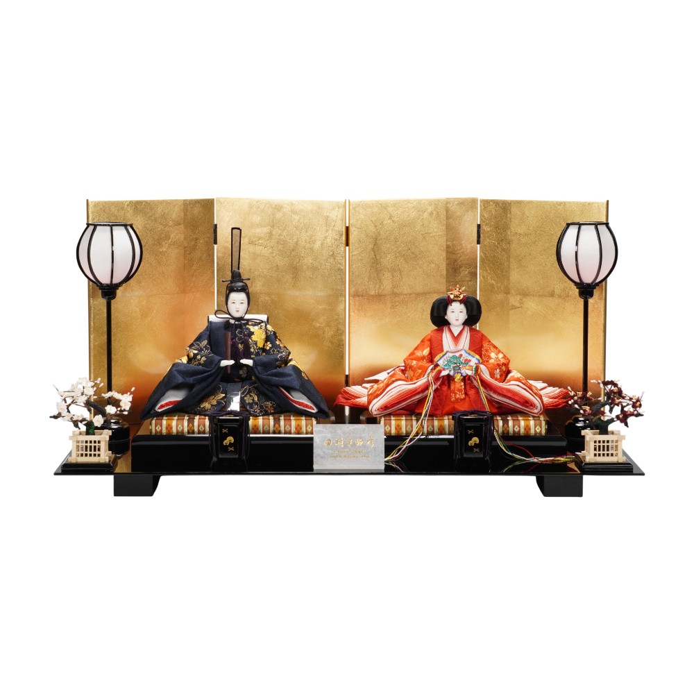 【雛人形】京十番 刺繍 桜ちらし(紺・朱) 親王飾り〈田村芙紗彦作〉[263-070]