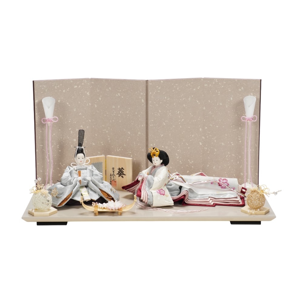 【雛人形】「葵平安」手描き薔薇(薄雲鼠) 親王飾り〈柴田家千代作〉[263-075]