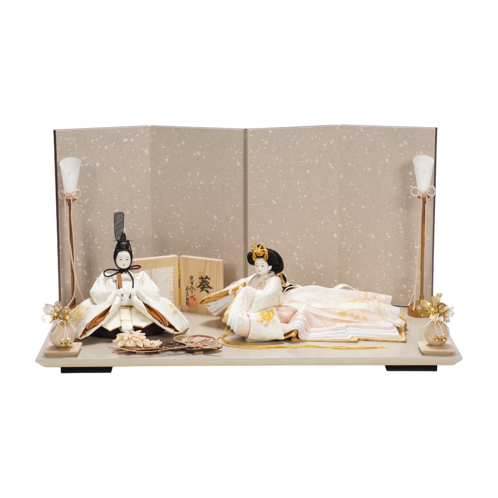 【雛人形】「葵平安」重ね手描き薔薇(白) 親王飾り〈柴田家千代作〉[263-076]