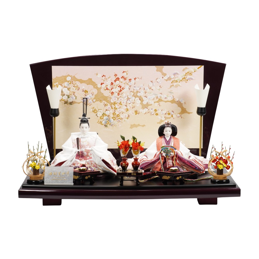 【雛人形】京十番 刺繍 白枝桜ローズ暈し 親王飾り〈田村芙紗彦作〉[263-099]