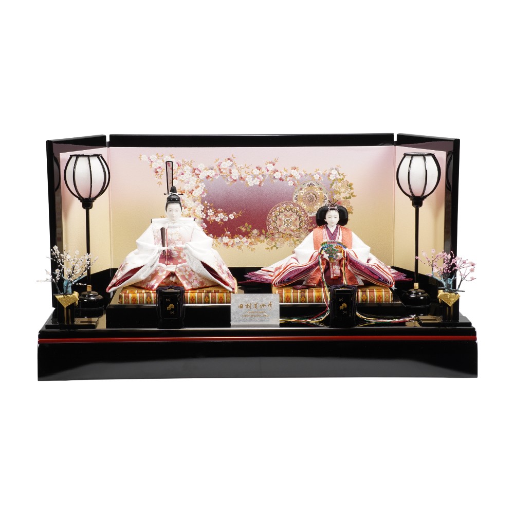 【雛人形】京十番 刺繍 白枝桜ローズ暈し 親王飾り〈田村芙紗彦作〉[263-102]