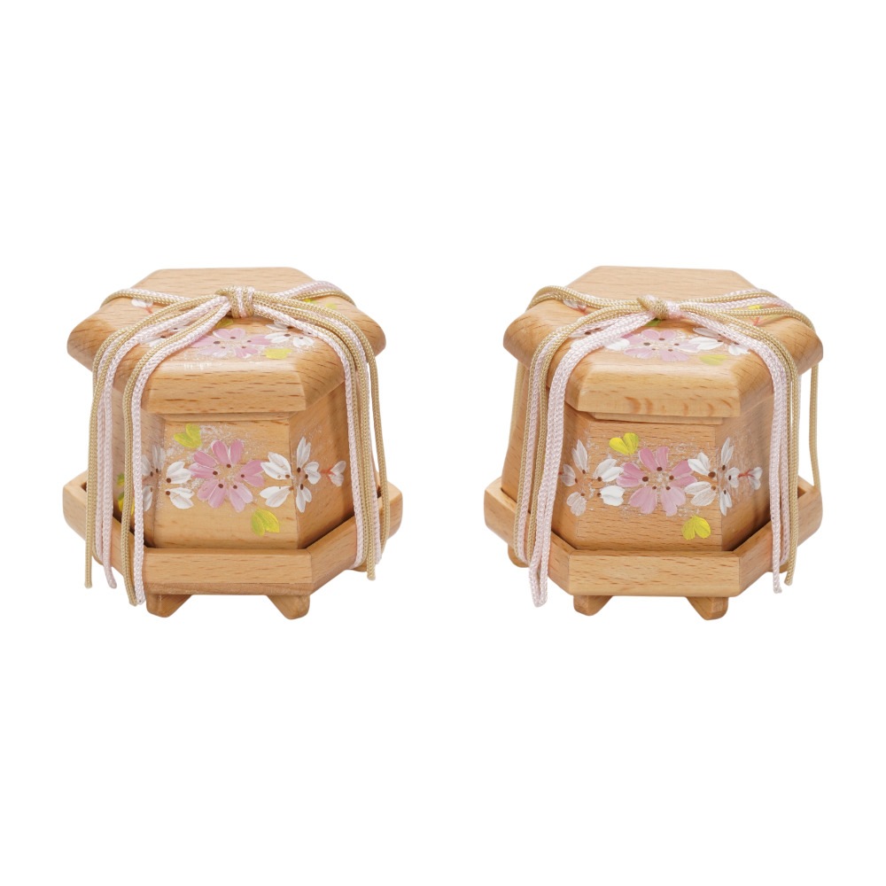 【前飾り】25号 御殿貝桶 木目 手描一花