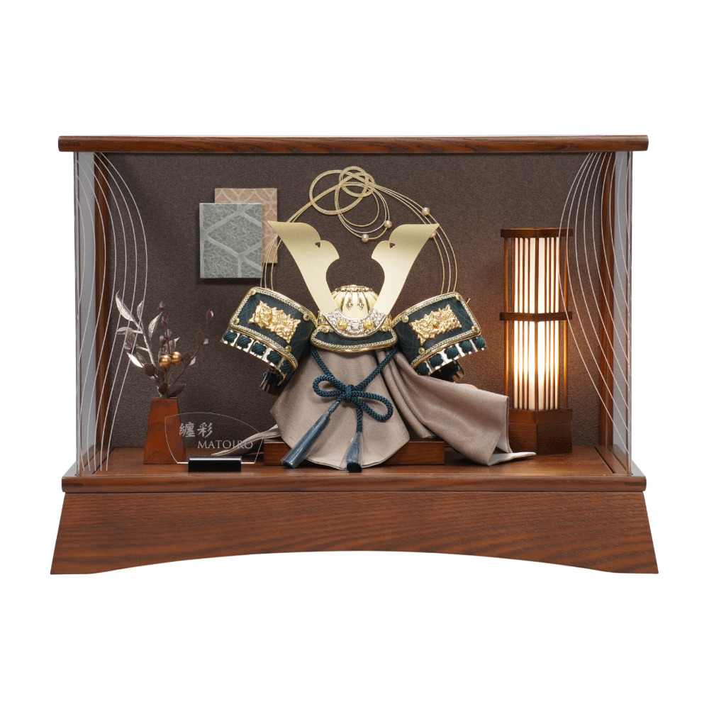 【五月人形】8号 和紙×水引 ブラウン 縹威中鍬 兜アクリルケース飾り | 清宝作