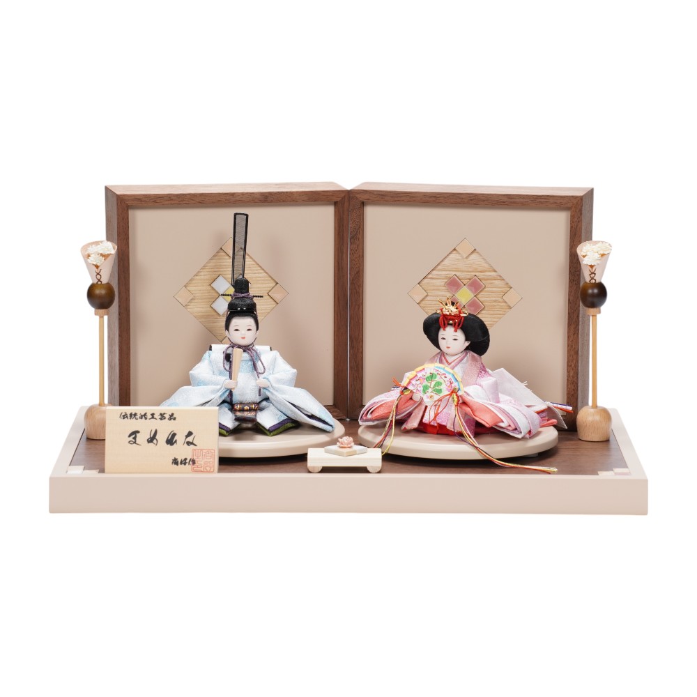 【雛人形】まめ(小) 有職(水色・ピンク) 向鶴 親王飾り〈尚好作〉[253-054]