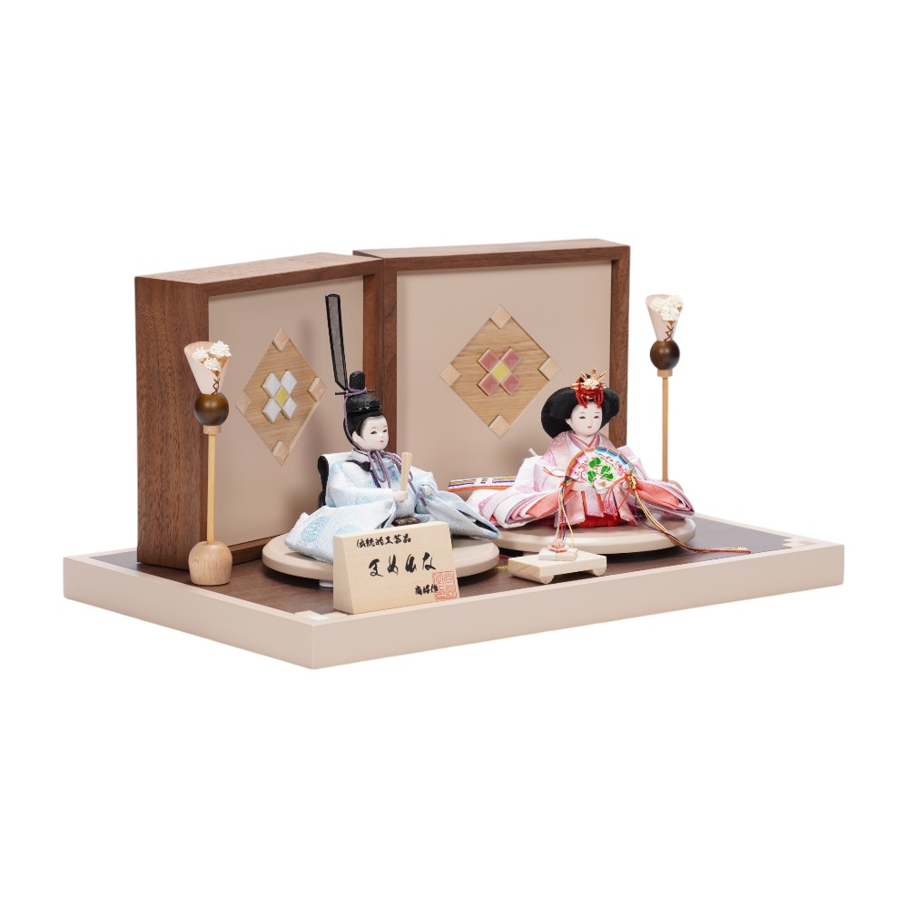 雛人形】まめ(小) 有職(水色・ピンク) 向鶴 親王飾り〈尚好作
