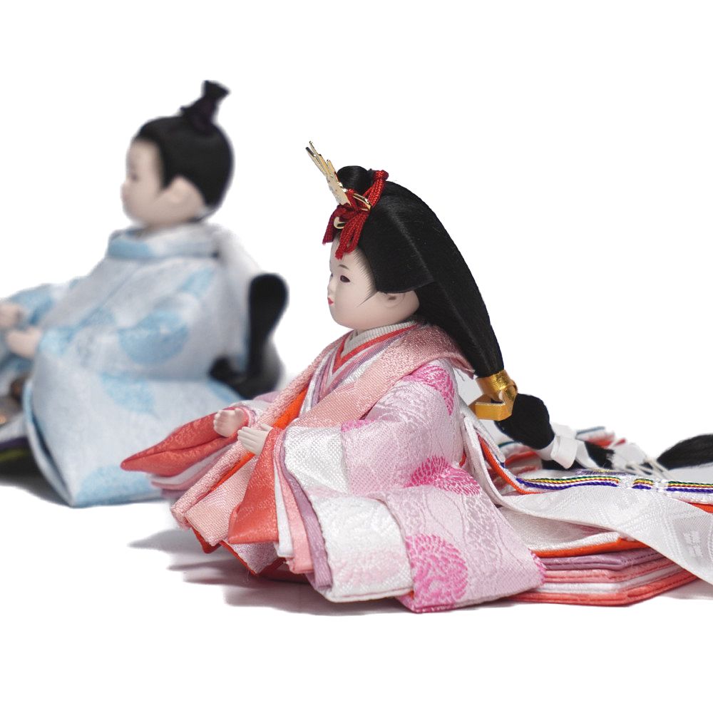 雛人形】まめ(小) 有職(水色・ピンク) 向鶴 親王飾り〈尚好作〉[253