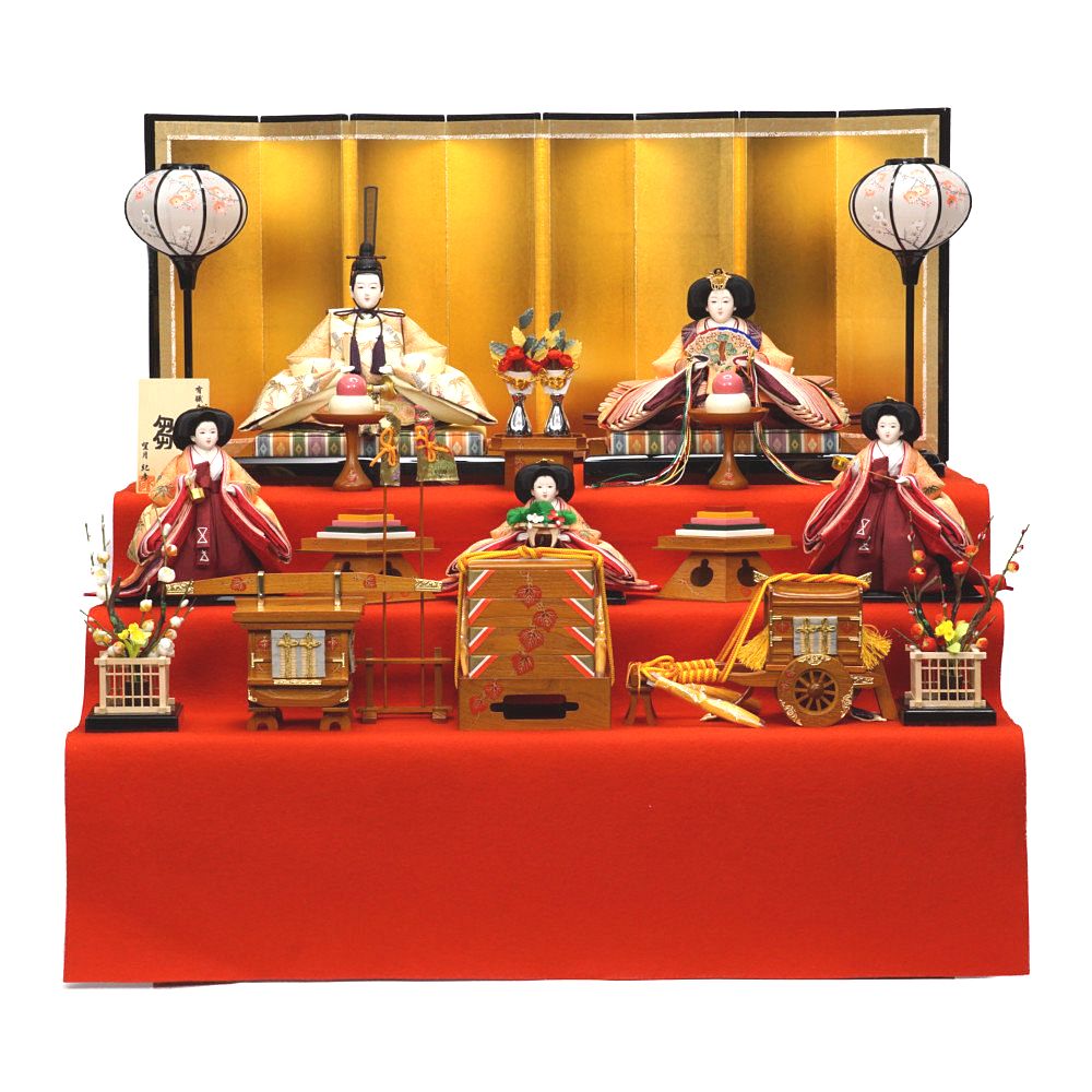 【雛人形】京十番 金彩(ベージュ) 五人揃い三段飾り | 望月紀彦作