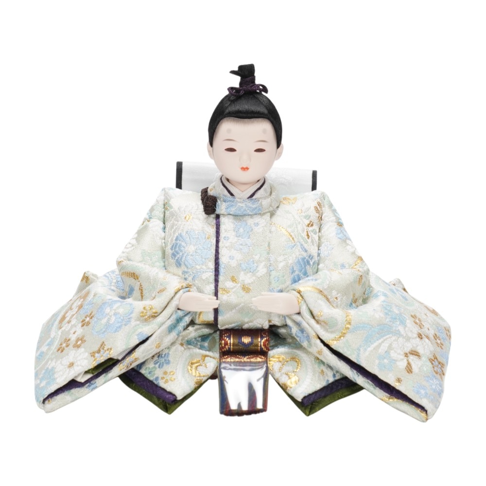 【雛人形】柳(小) 金襴 ねじれ梅(水色・ピンク) 親王揃い収納飾り | 尚好作