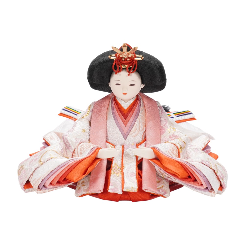 【雛人形】柳(小) 金襴 ねじれ梅(水色・ピンク) 親王揃い収納飾り | 尚好作