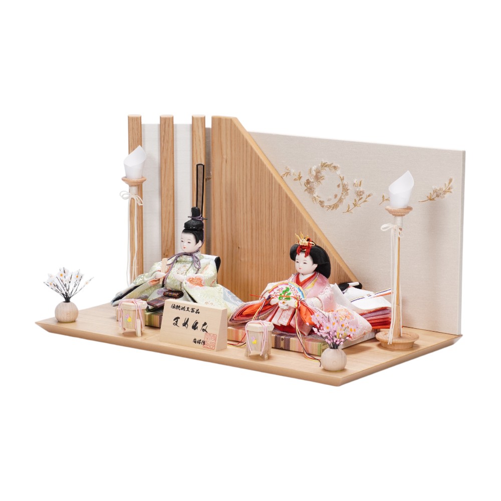 雛人形】まめ(大) 有職(緑・ピンク) 花柄 親王飾り | 尚好作 ｜雛人形