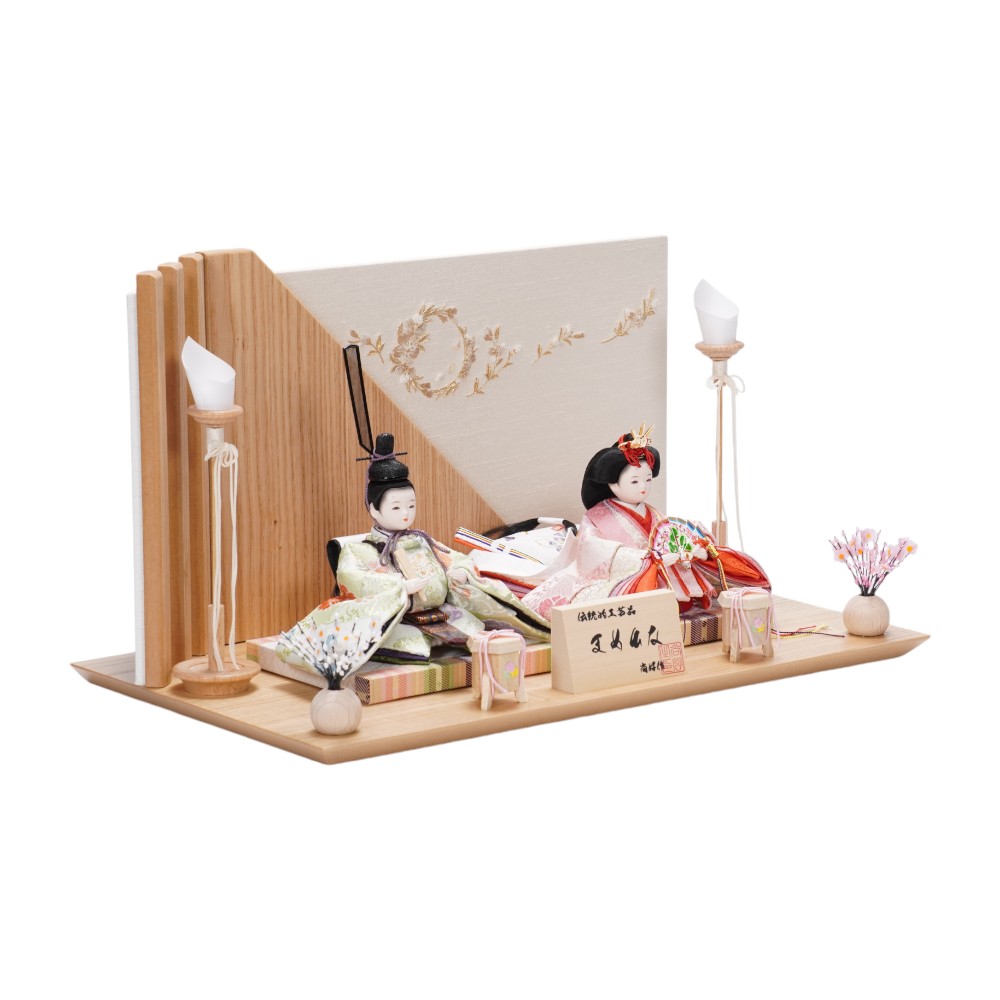 【雛人形】まめ(大) 有職(緑・ピンク) 花柄 親王飾り | 尚好作