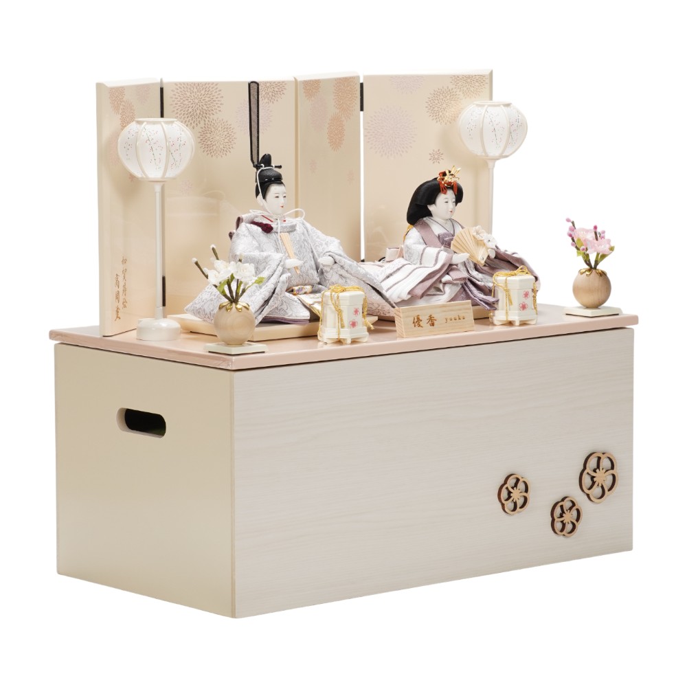 【雛人形】京十三番 金襴 唐華文様(銀鼠) 親王揃い収納飾り | 優香作