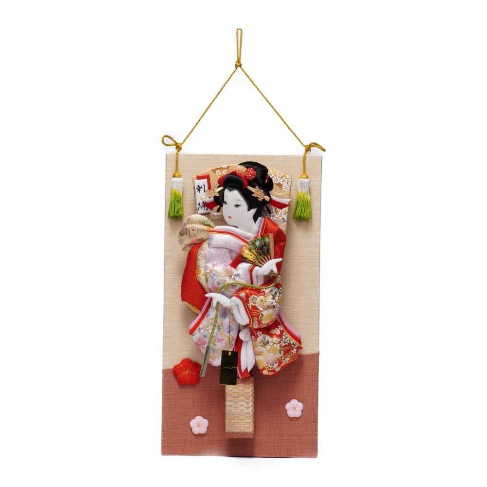 羽子板】13号 刺繍桜(ピンク)×金彩梅(赤) 壁掛け〈匠一好作〉[232-064