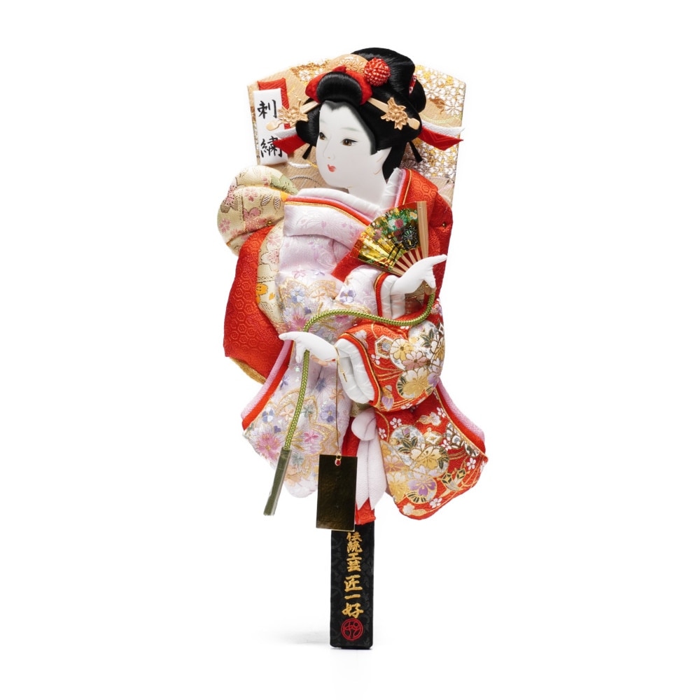 羽子板】13号 刺繍桜(ピンク)×金彩梅(赤) 壁掛け〈匠一好作〉[232-064