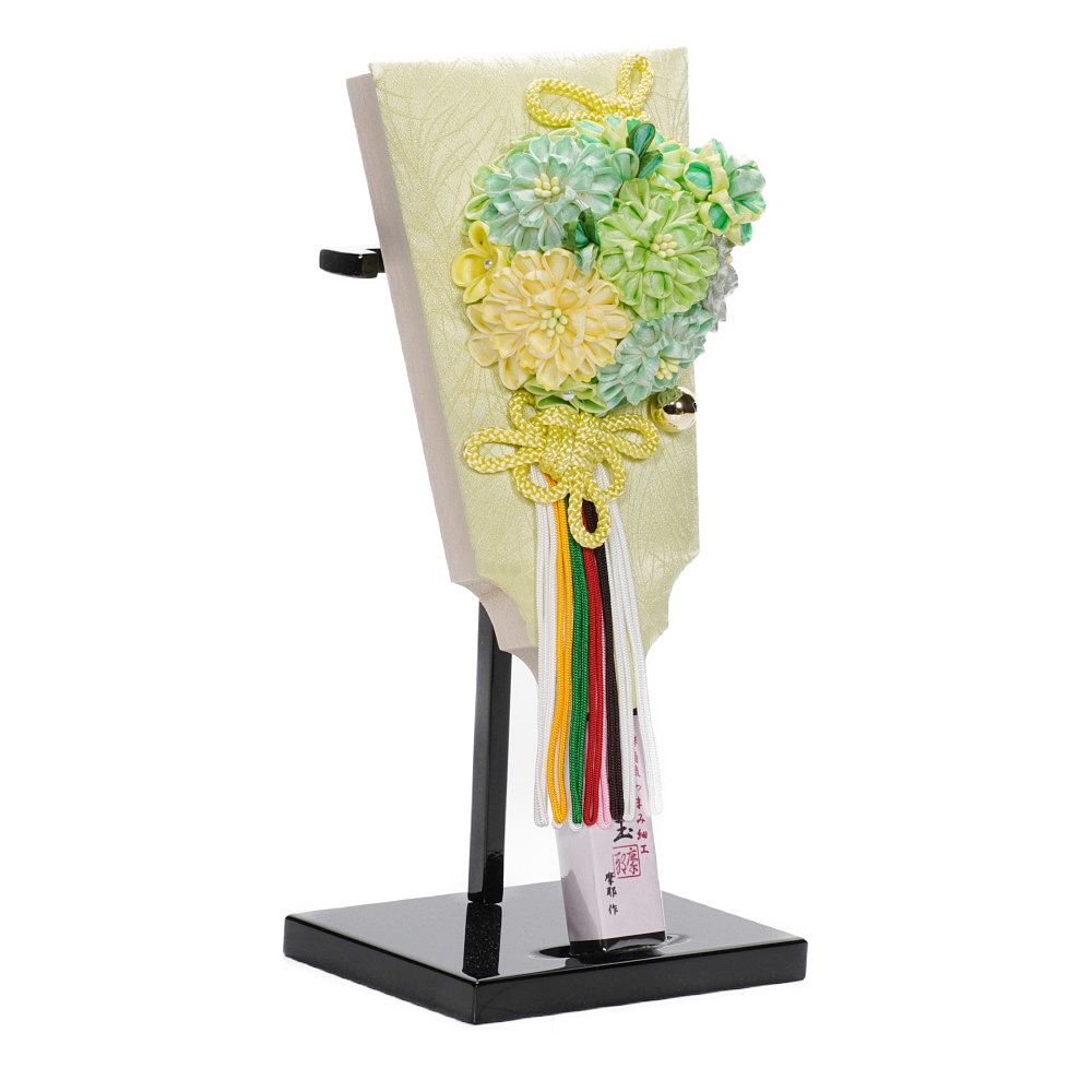 羽子板】8号 創作羽子板 久寿玉 古代萌黄(グリーン)〈摩耶作〉[242-032