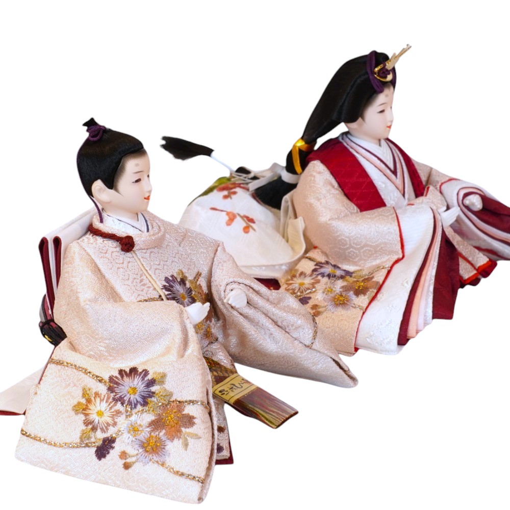 【雛人形】特大芥子 刺繍(ベージュ) 桜 親王飾り〈平安豊久作〉[243-235]