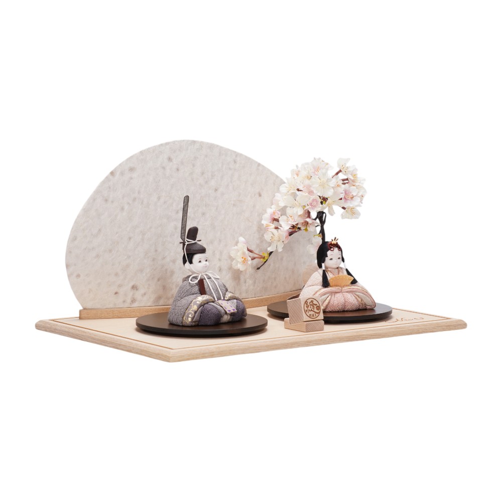 銀草子堂 藤井気楽 銀細工 蓮の葉と花 とんぼと鯉、亀 雛道具 ミニチュア 木目込み雛人形】草木染(ログウッド×ビワ) 親王飾り(ケースなし)〈縫