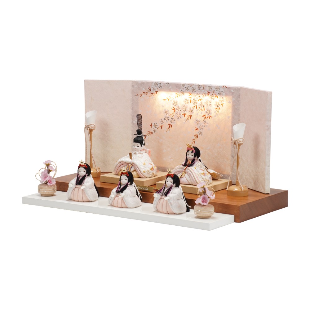 木目込み雛人形】rico結愛 五人揃い二段飾り〈minicola作〉[263-115
