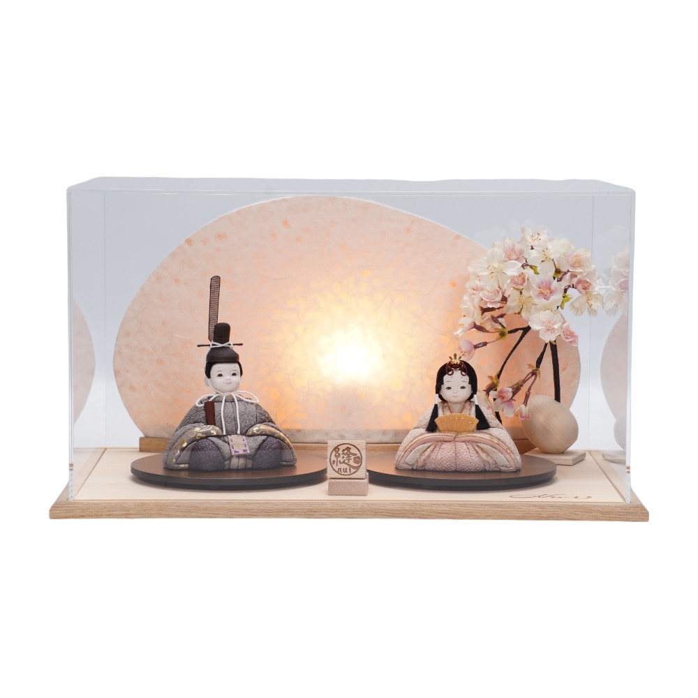 【木目込み雛人形】草木染(ログウッド×ビワ)  親王揃いアクリルケース飾り〈縫nui作〉[253-062]