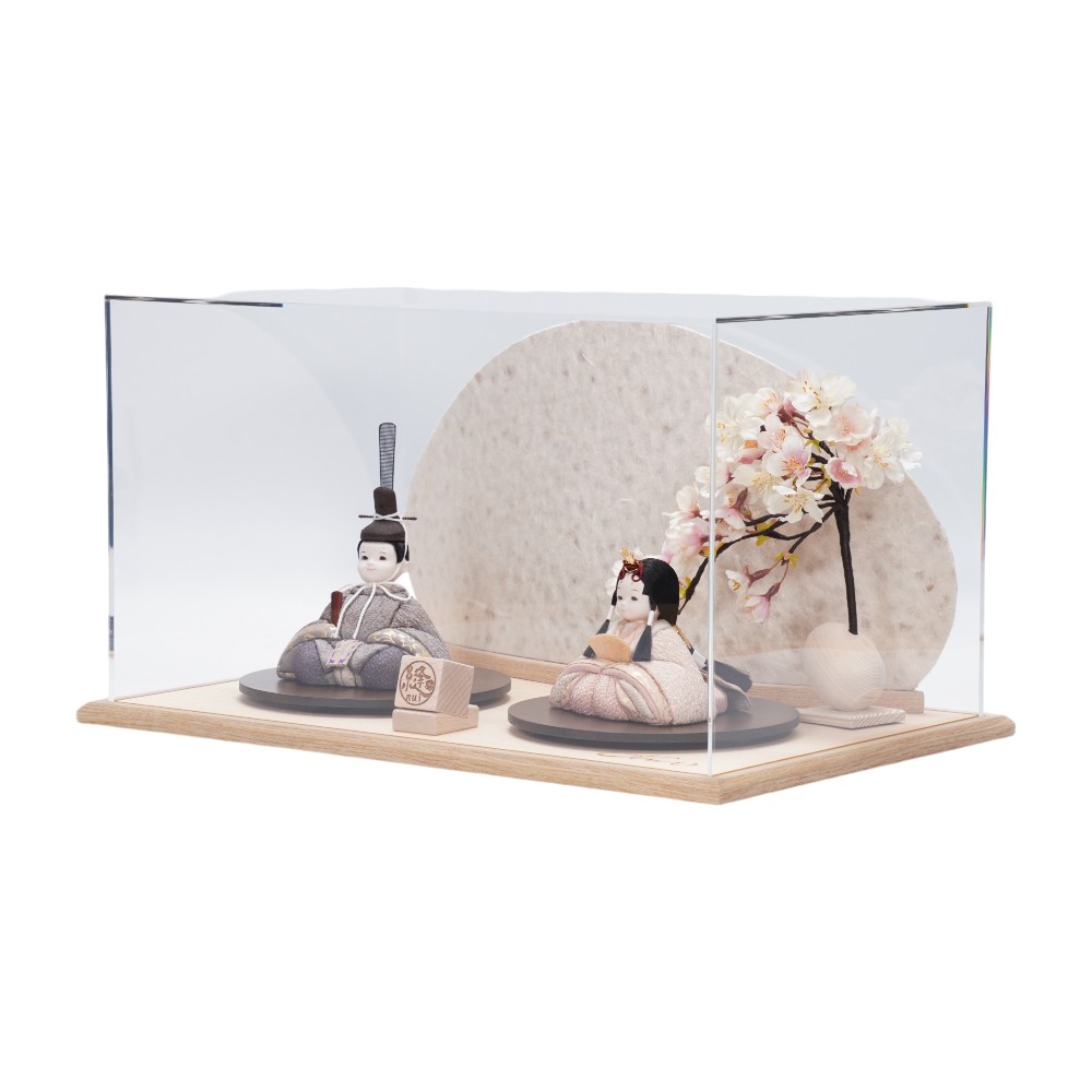 【木目込み雛人形】草木染(ログウッド×ビワ)  親王揃いアクリルケース飾り〈縫nui作〉[253-062]