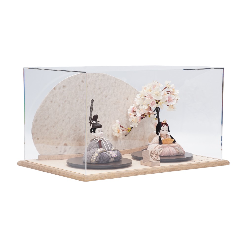 【木目込み雛人形】草木染(ログウッド×ビワ)  親王揃いアクリルケース飾り〈縫nui作〉[253-062]