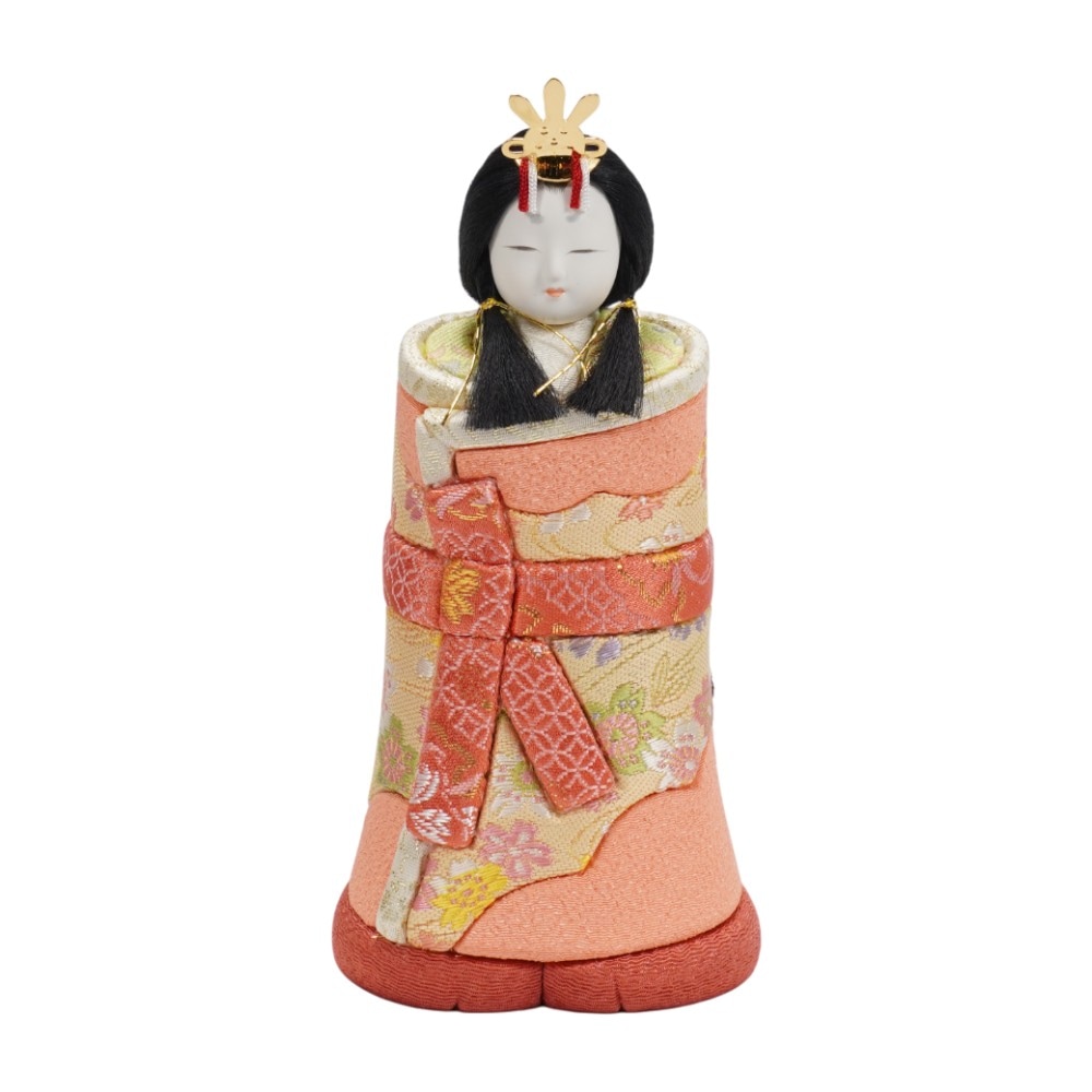 【木目込み雛人形】神雛(パステルグリーン・ピンク) 立雛 親王揃いガラスケース飾り | 木村一秀作