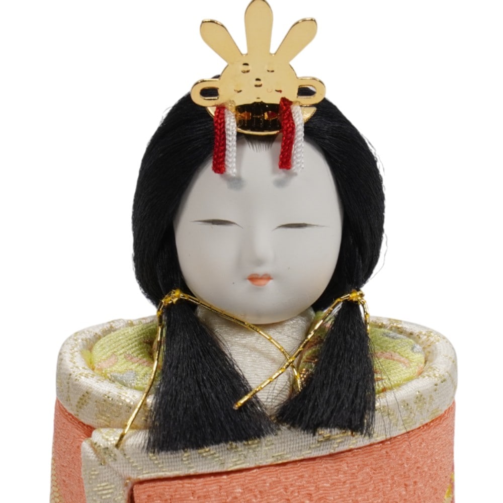 【木目込み雛人形】神雛(パステルグリーン・ピンク) 立雛 親王揃いガラスケース飾り | 木村一秀作