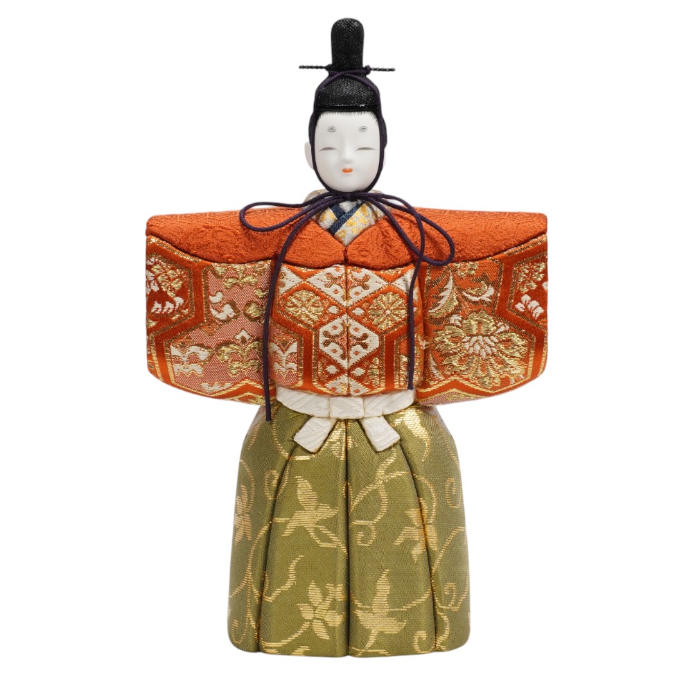 【木目込み雛人形】神雛 正絹(朱)  立雛 親王揃いガラスケース飾り | 木村一秀作